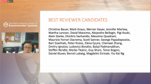 nominees for Best Reviewer Award at RecSys 2020